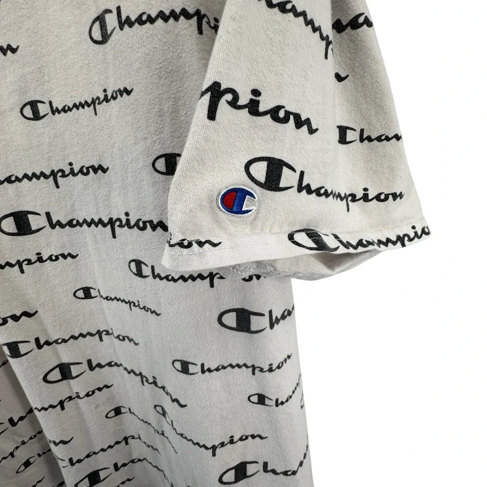 Champion All Over Print Logo Crew‎ Neck T-Shirt 2XL Short Sleeve